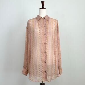 Forte Forte Le Stampe Italian Silk Mozaik Bohemian Semi-Sheer Button-Up Shirt